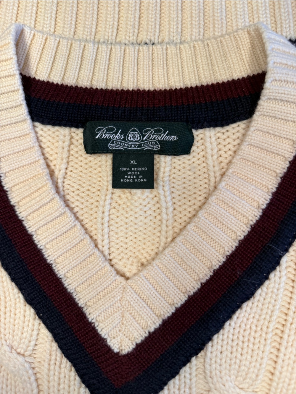 Brooks Brothers Country Club Men's XL Merino Cable Knit Cricket Sweater - Picture 3 of 6
